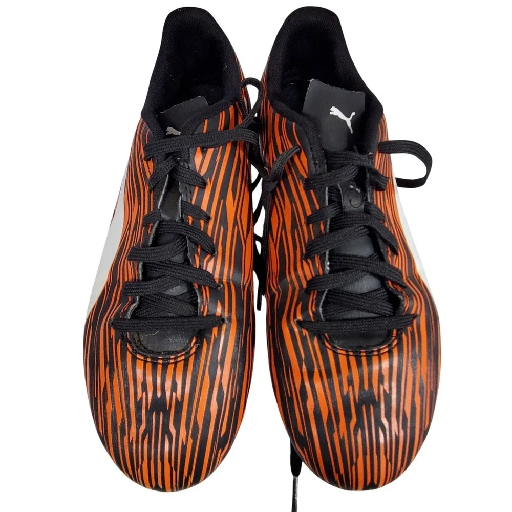Puma Soccer Cleats Orange Black Graphic Athletic Shoes Firm Ground Mens 10.5
